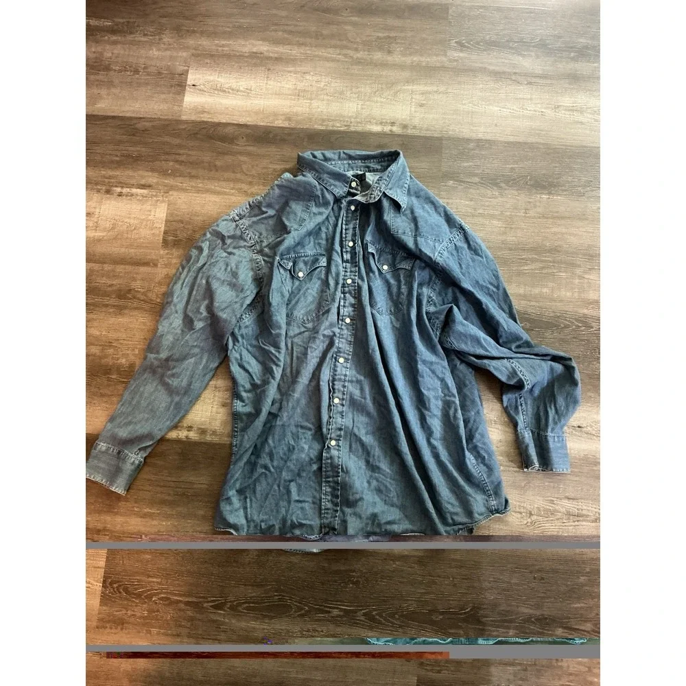 Polo Ralph Lauren Western Pearl Snap Denim Shirt Men's 3XB Blue Cotton